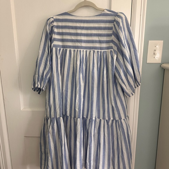 Emerson Fry Isla Dress Scallop Stripe Blue - Picture 2 of 6